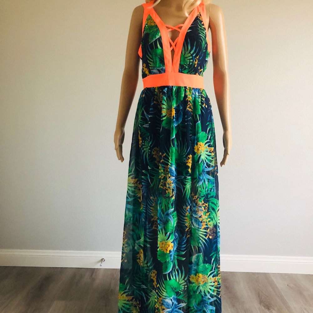 AKIRA Tropical Maxi Dress SZ S